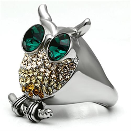 TK656 - High polished (no plating) Stainless Steel Ring with Top Grade Crystal in Emerald