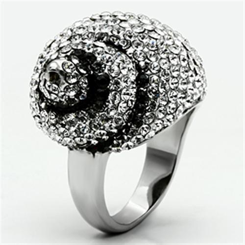 TK661 - High polished (no plating) Stainless Steel Ring with Top Grade Crystal in Clear
