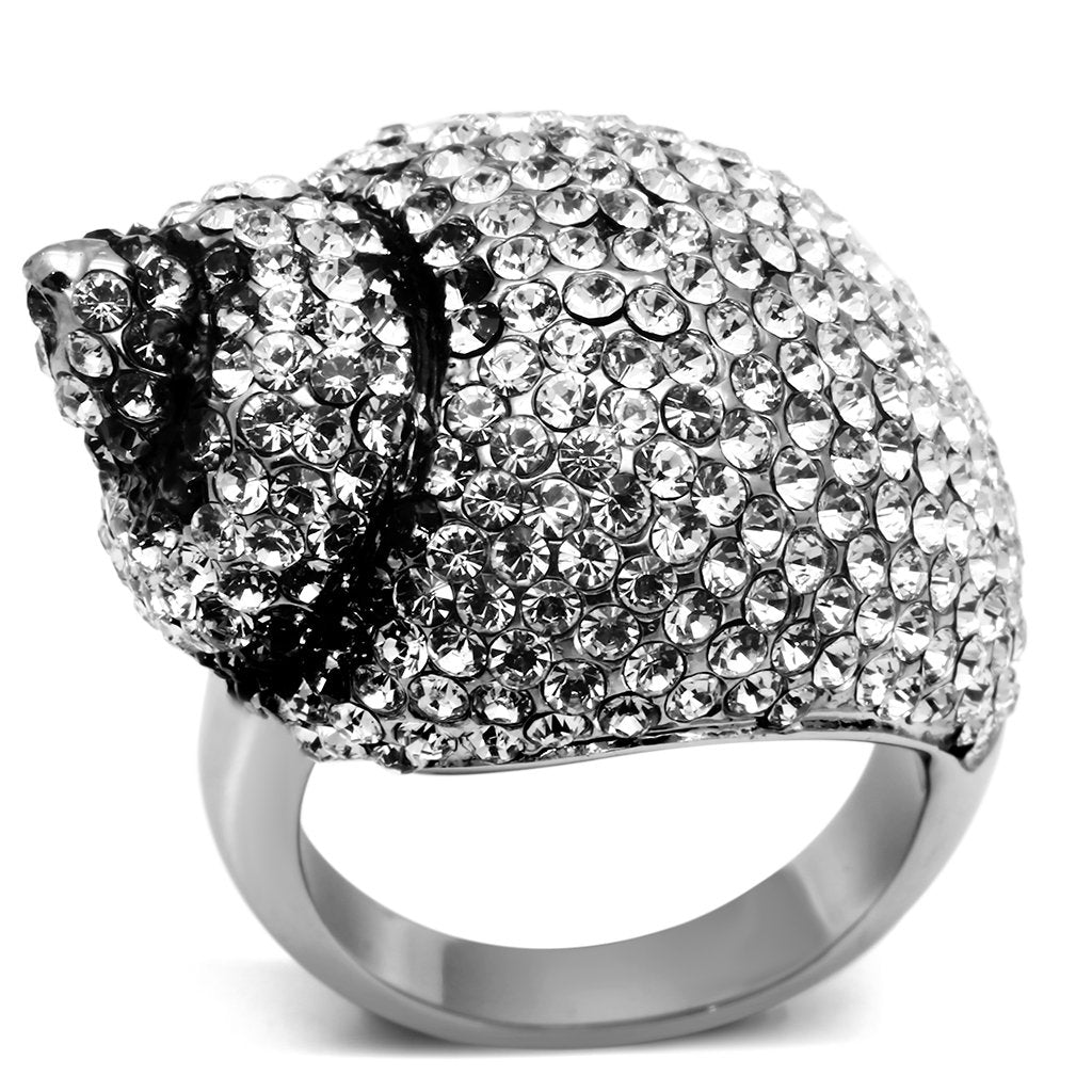 TK661 - High polished (no plating) Stainless Steel Ring with Top Grade Crystal in Clear