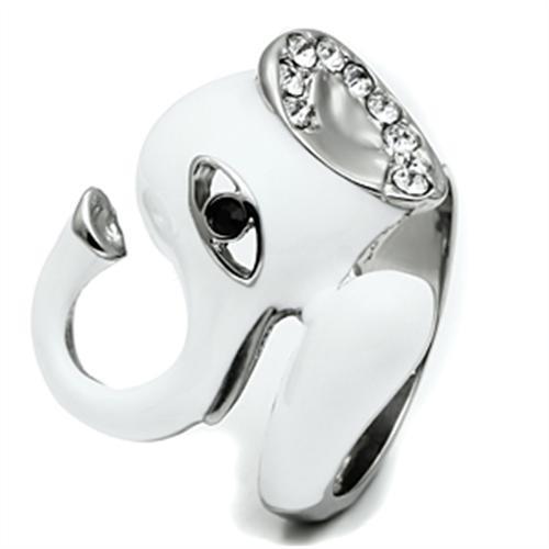 TK663 - High polished (no plating) Stainless Steel Ring with Top Grade Crystal in Jet
