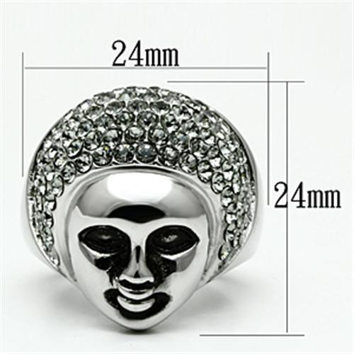 TK668 - High polished (no plating) Stainless Steel Ring with Top Grade Crystal in Black Diamond