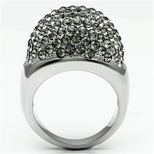 TK668 - High polished (no plating) Stainless Steel Ring with Top Grade Crystal in Black Diamond