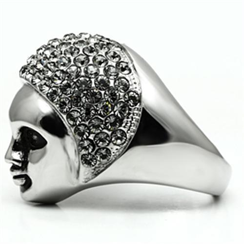 TK668 - High polished (no plating) Stainless Steel Ring with Top Grade Crystal in Black Diamond