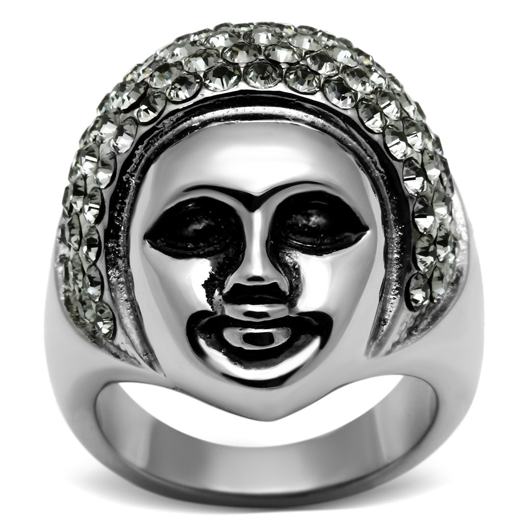 TK668 - High polished (no plating) Stainless Steel Ring with Top Grade Crystal in Black Diamond
