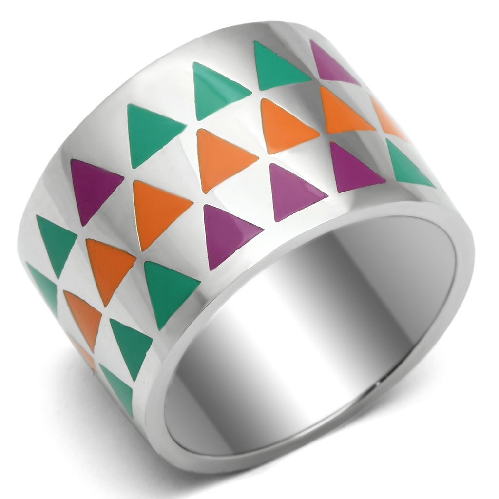 TK675 - High polished (no plating) Stainless Steel Ring with Epoxy in Multi Color
