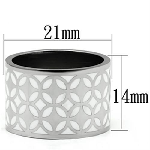 TK677 - High polished (no plating) Stainless Steel Ring with Epoxy in White