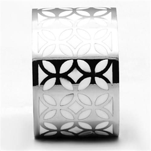 TK677 - High polished (no plating) Stainless Steel Ring with Epoxy in White