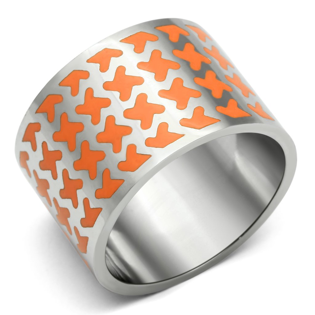 TK679 - High polished (no plating) Stainless Steel Ring with Epoxy in Orange