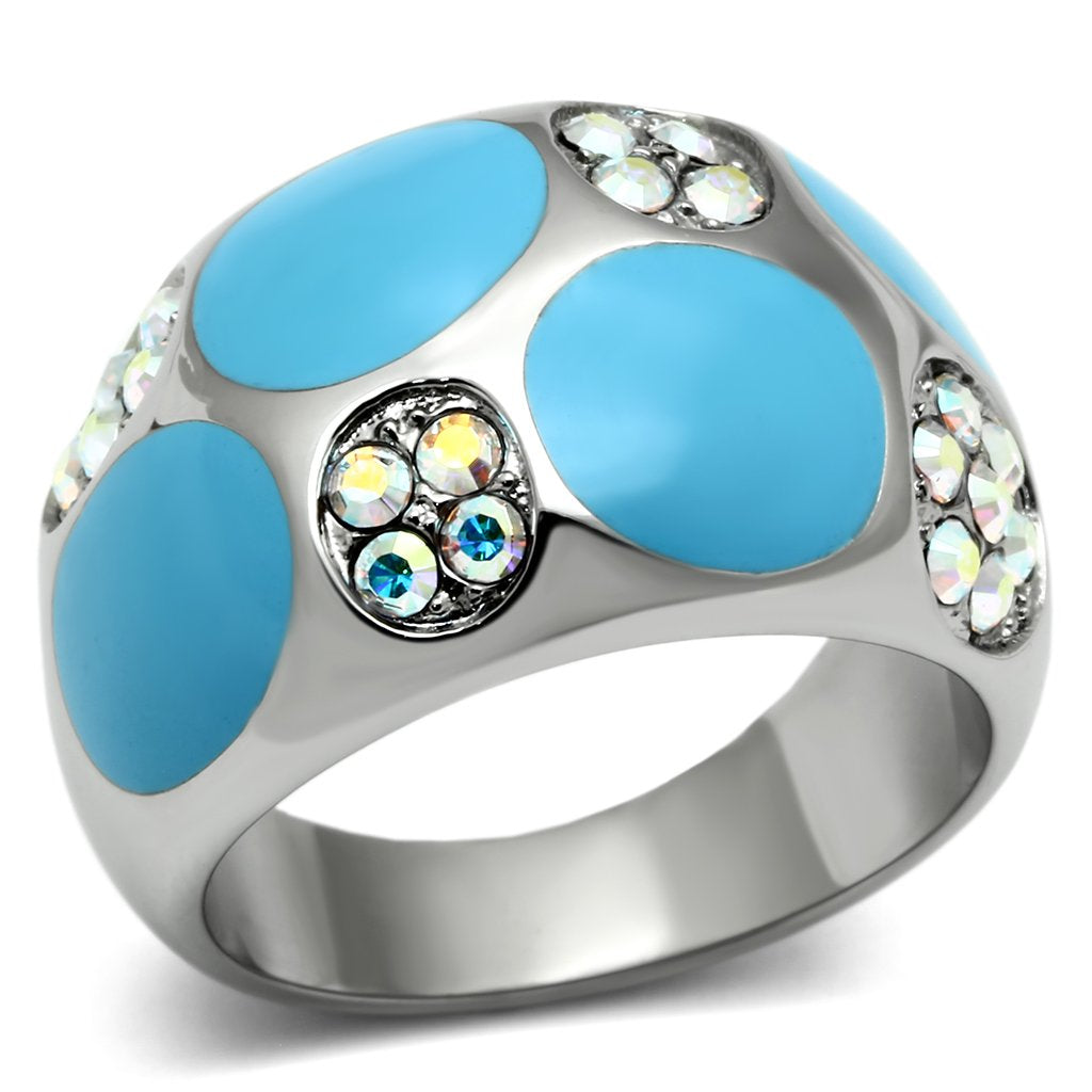 TK687 - High polished (no plating) Stainless Steel Ring with Top Grade Crystal in Aurora Borealis (Rainbow Effect)