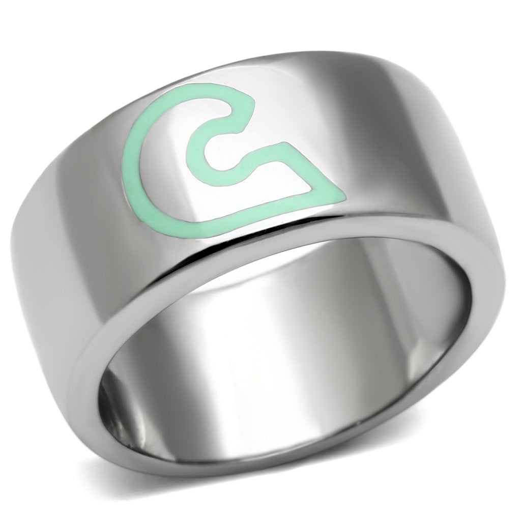 TK689 - High polished (no plating) Stainless Steel Ring with Epoxy in Multi Color
