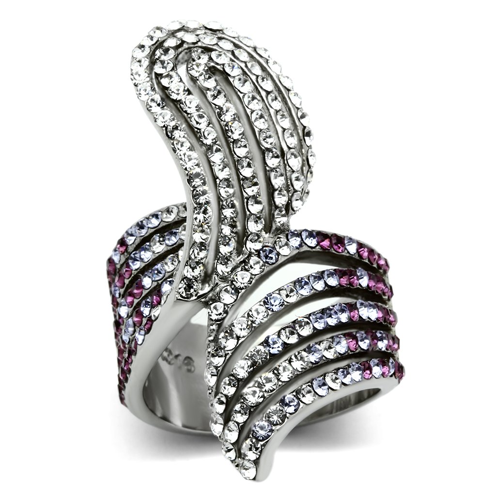TK691 - High polished (no plating) Stainless Steel Ring with Top Grade Crystal in Multi Color