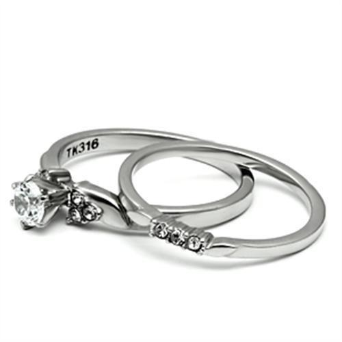 TK694 - High polished (no plating) Stainless Steel Ring with AAA Grade CZ in Clear