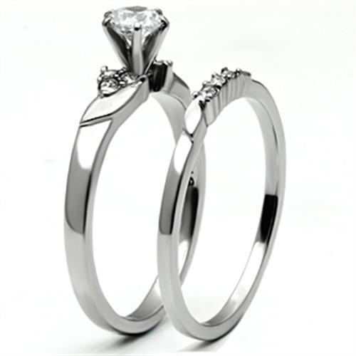 TK694 - High polished (no plating) Stainless Steel Ring with AAA Grade CZ in Clear