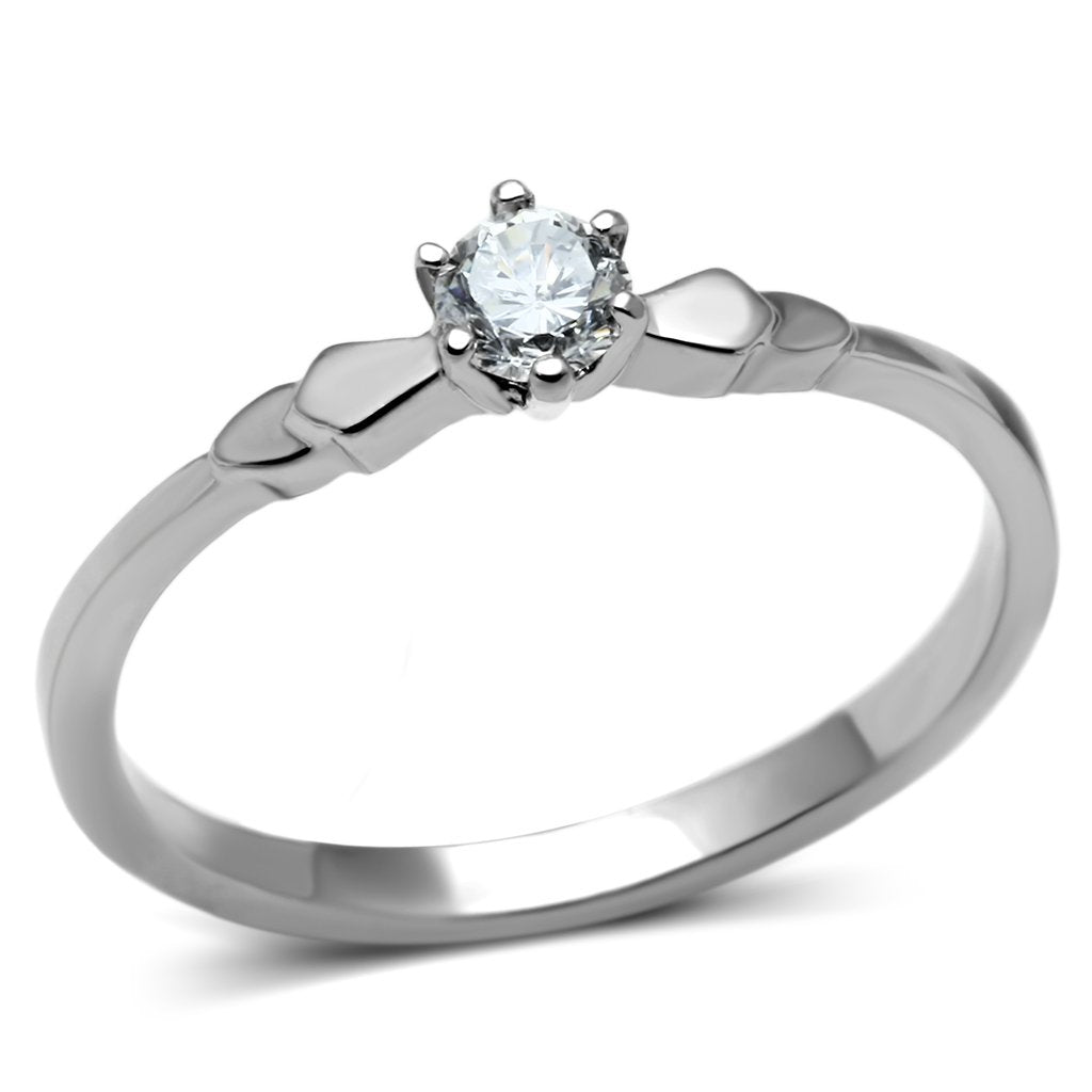 TK697 - High polished (no plating) Stainless Steel Ring with AAA Grade CZ in Clear