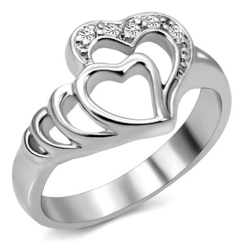 TK6X179 - High polished (no plating) Stainless Steel Ring with AAA Grade CZ in Clear