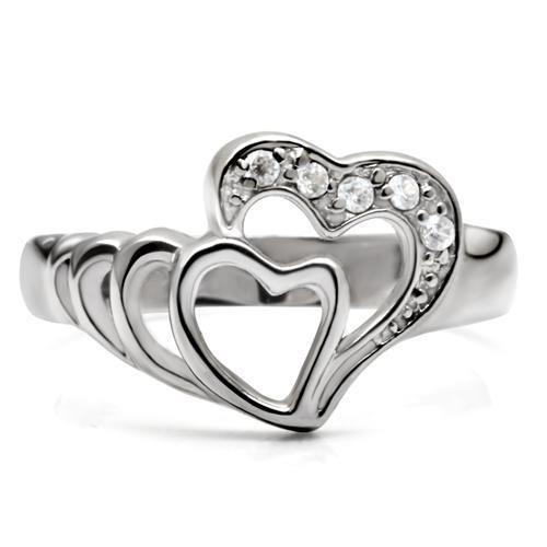 TK6X179 - High polished (no plating) Stainless Steel Ring with AAA Grade CZ in Clear