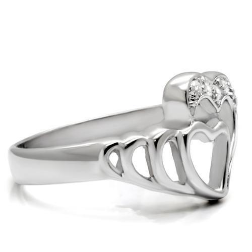 TK6X179 - High polished (no plating) Stainless Steel Ring with AAA Grade CZ in Clear