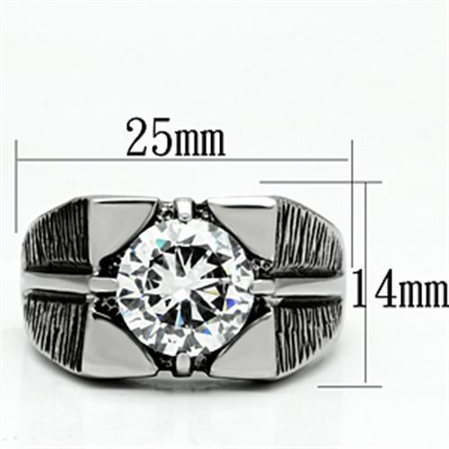 TK701 - High polished (no plating) Stainless Steel Ring with AAA Grade CZ in Clear