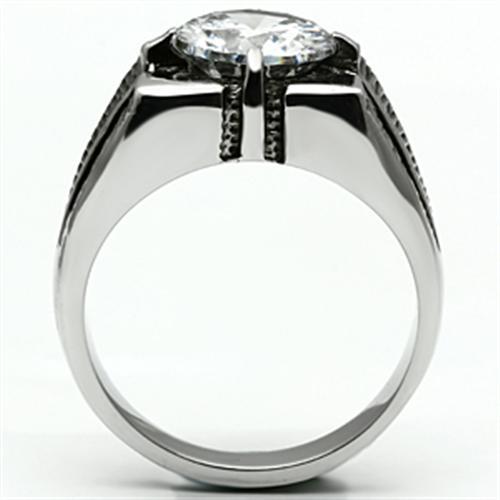 TK701 - High polished (no plating) Stainless Steel Ring with AAA Grade CZ in Clear