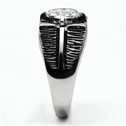 TK701 - High polished (no plating) Stainless Steel Ring with AAA Grade CZ in Clear