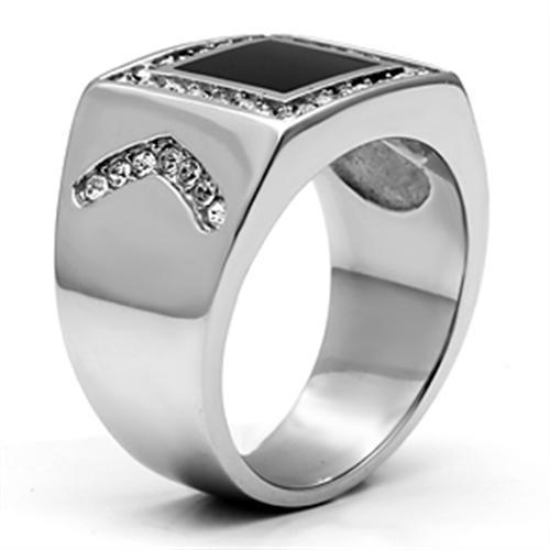 TK702 - High polished (no plating) Stainless Steel Ring with Top Grade Crystal in Clear
