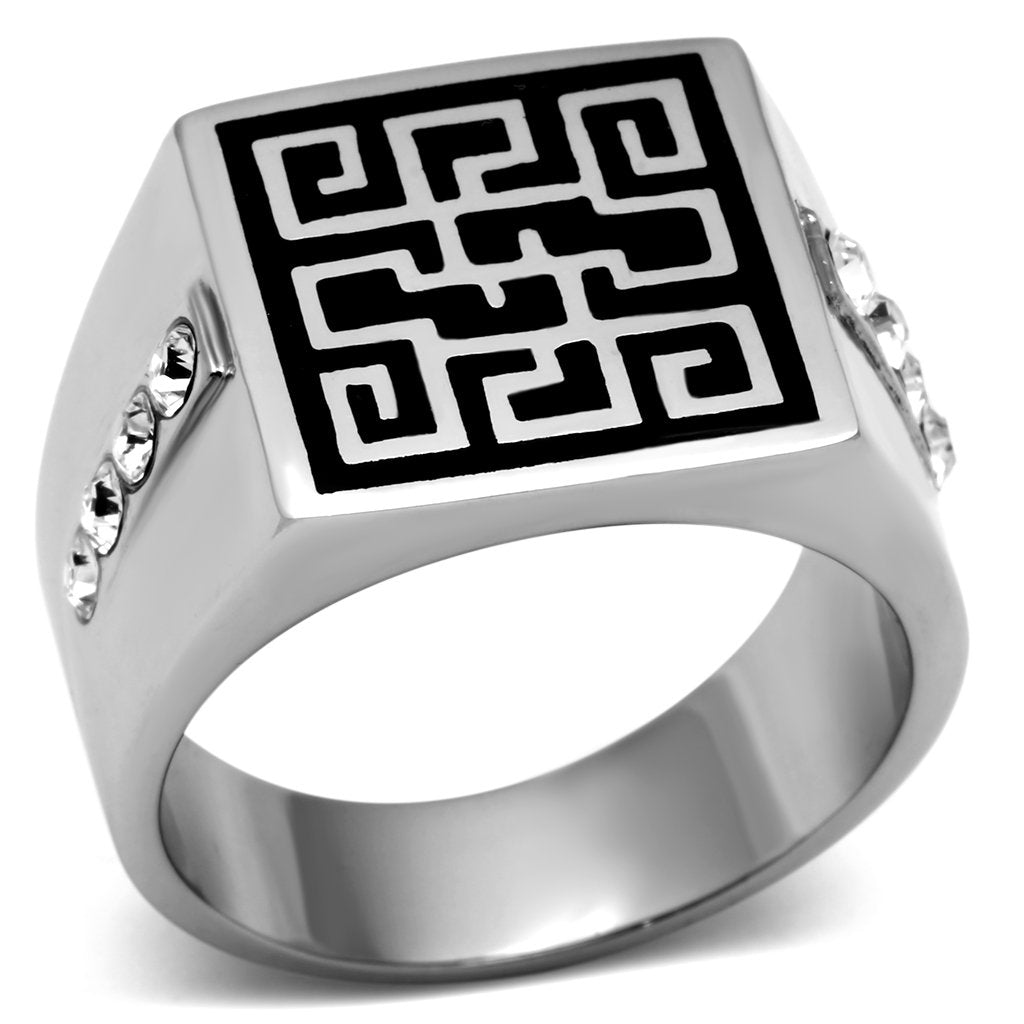 TK703 - High polished (no plating) Stainless Steel Ring with Top Grade Crystal in Clear