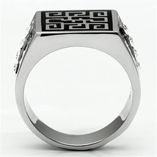 TK703 - High polished (no plating) Stainless Steel Ring with Top Grade Crystal in Clear