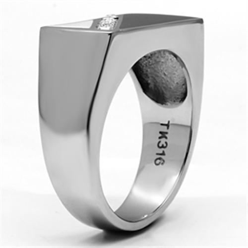 TK704 - High polished (no plating) Stainless Steel Ring with Top Grade Crystal in Clear