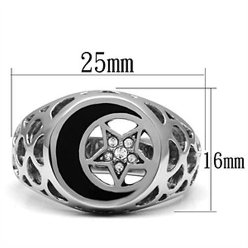 TK706 - High polished (no plating) Stainless Steel Ring with Top Grade Crystal in Clear