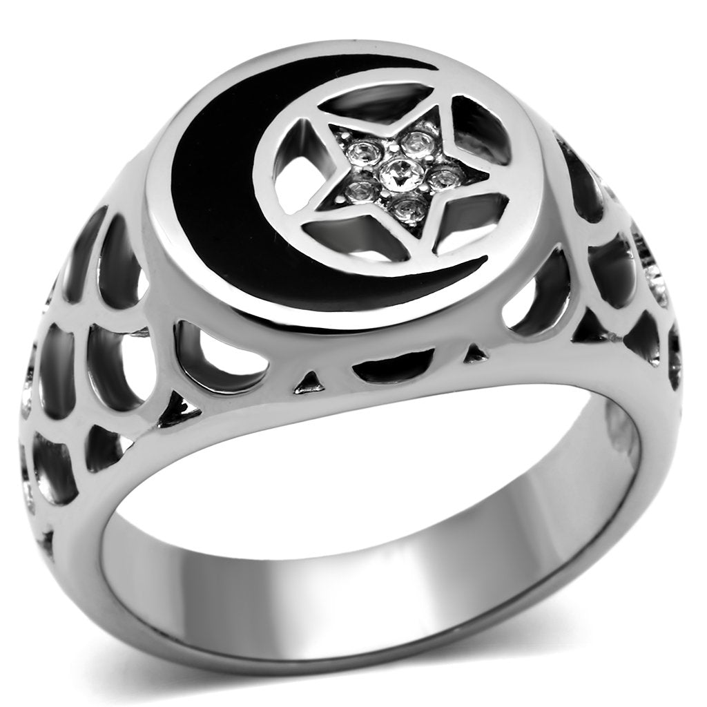 TK706 - High polished (no plating) Stainless Steel Ring with Top Grade Crystal in Clear