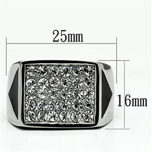 TK707 - High polished (no plating) Stainless Steel Ring with Top Grade Crystal in Clear