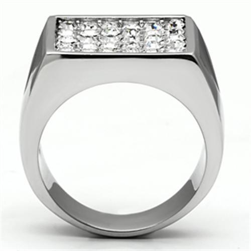 TK707 - High polished (no plating) Stainless Steel Ring with Top Grade Crystal in Clear