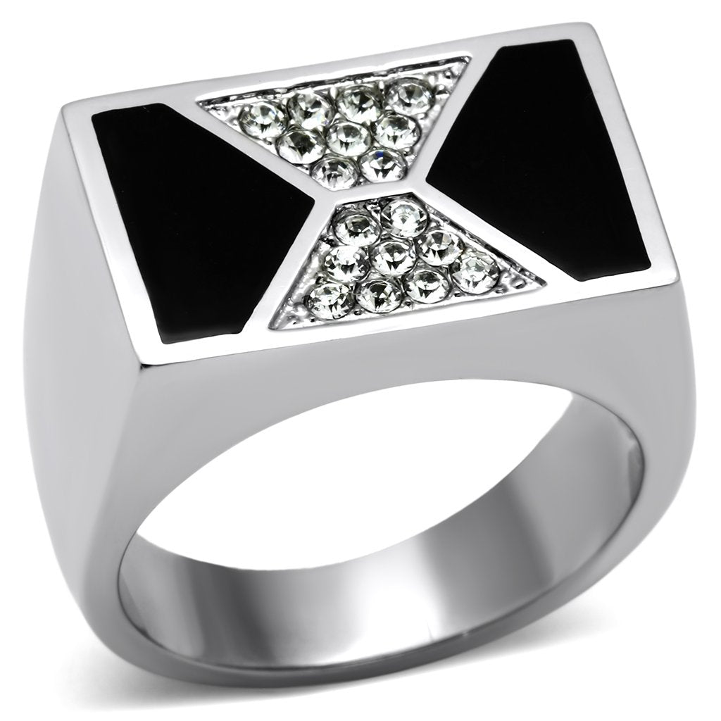 TK708 - High polished (no plating) Stainless Steel Ring with Top Grade Crystal in Clear