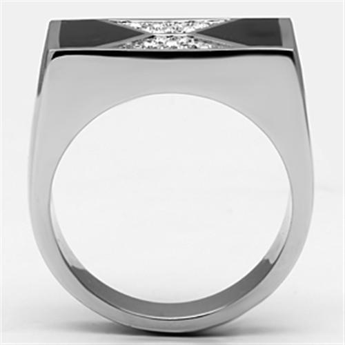 TK708 - High polished (no plating) Stainless Steel Ring with Top Grade Crystal in Clear