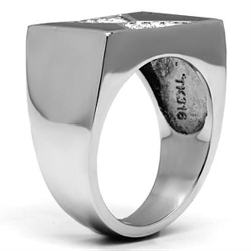 TK708 - High polished (no plating) Stainless Steel Ring with Top Grade Crystal in Clear