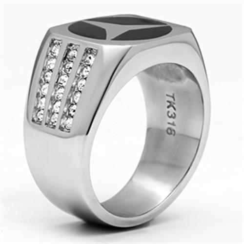 TK709 - High polished (no plating) Stainless Steel Ring with Top Grade Crystal in Clear