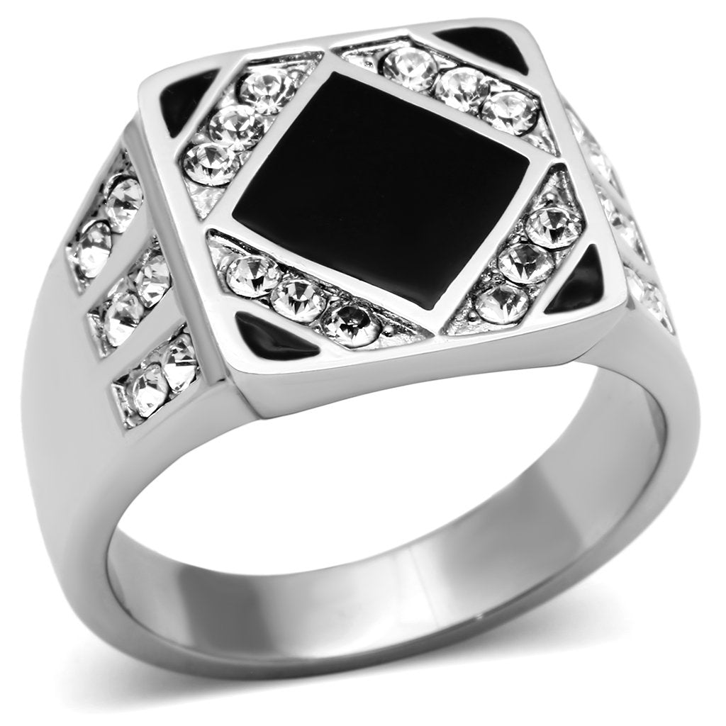 TK710 - High polished (no plating) Stainless Steel Ring with Top Grade Crystal in Clear
