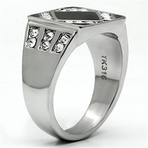 TK710 - High polished (no plating) Stainless Steel Ring with Top Grade Crystal in Clear