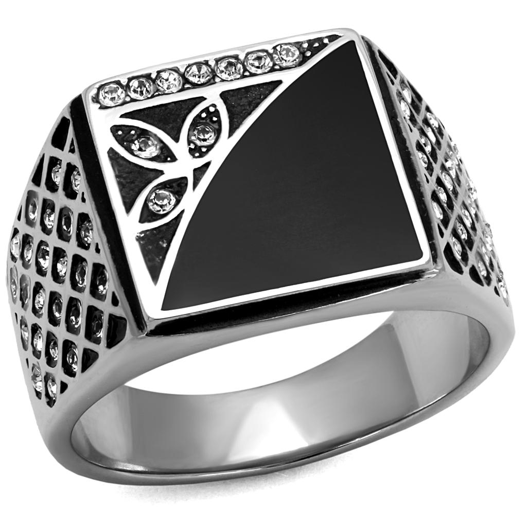 TK711 - High polished (no plating) Stainless Steel Ring with Top Grade Crystal in Clear