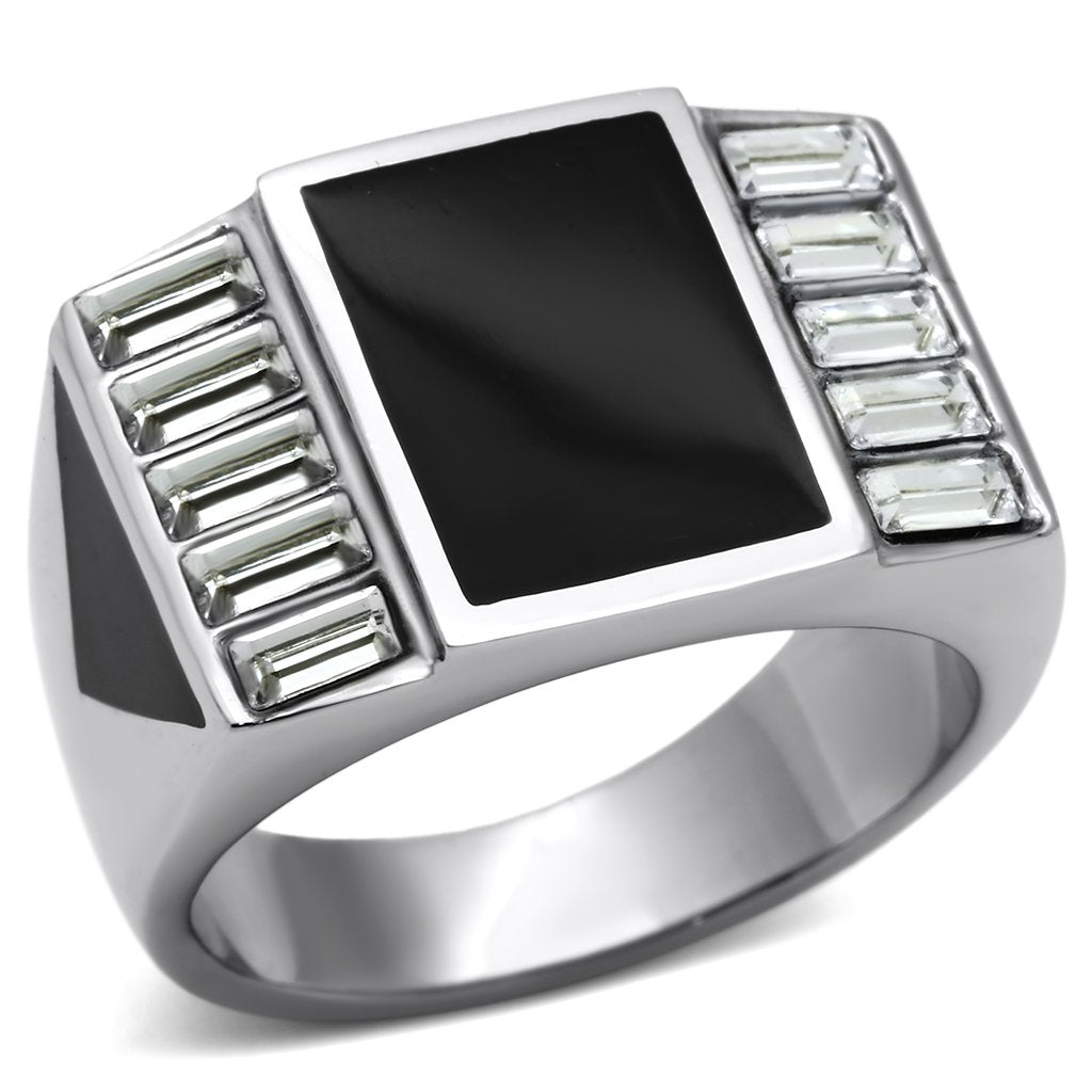 TK712 - High polished (no plating) Stainless Steel Ring with Top Grade Crystal in Clear