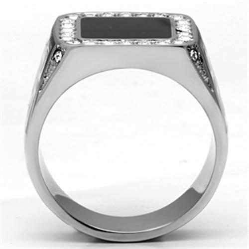 TK713 - High polished (no plating) Stainless Steel Ring with Top Grade Crystal in Clear