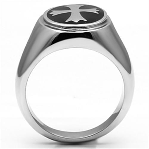 TK714 - High polished (no plating) Stainless Steel Ring with Epoxy in Jet