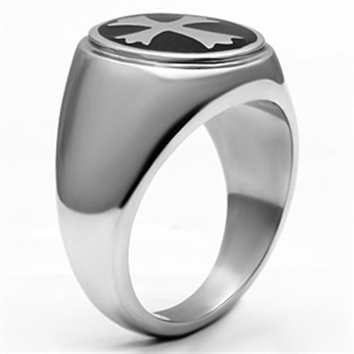 TK714 - High polished (no plating) Stainless Steel Ring with Epoxy in Jet