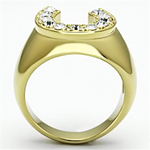 TK717 - IP Gold(Ion Plating) Stainless Steel Ring with Top Grade Crystal in Clear