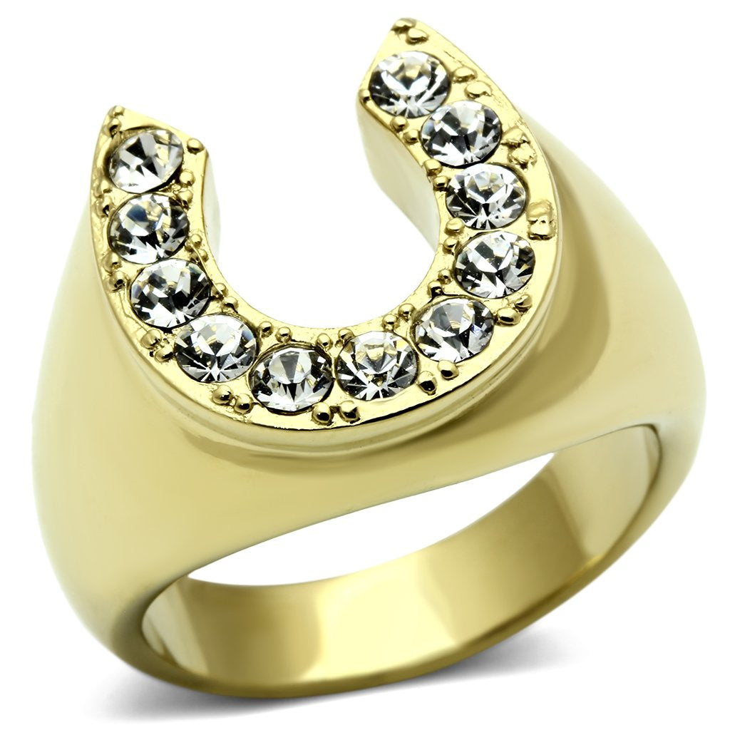 TK717 - IP Gold(Ion Plating) Stainless Steel Ring with Top Grade Crystal in Clear