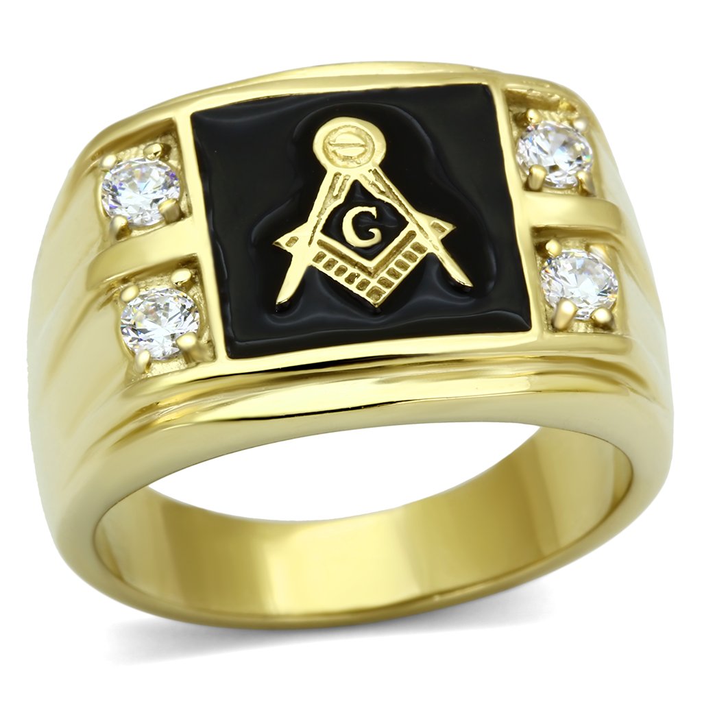 TK719 - IP Gold(Ion Plating) Stainless Steel Ring with AAA Grade CZ in Clear