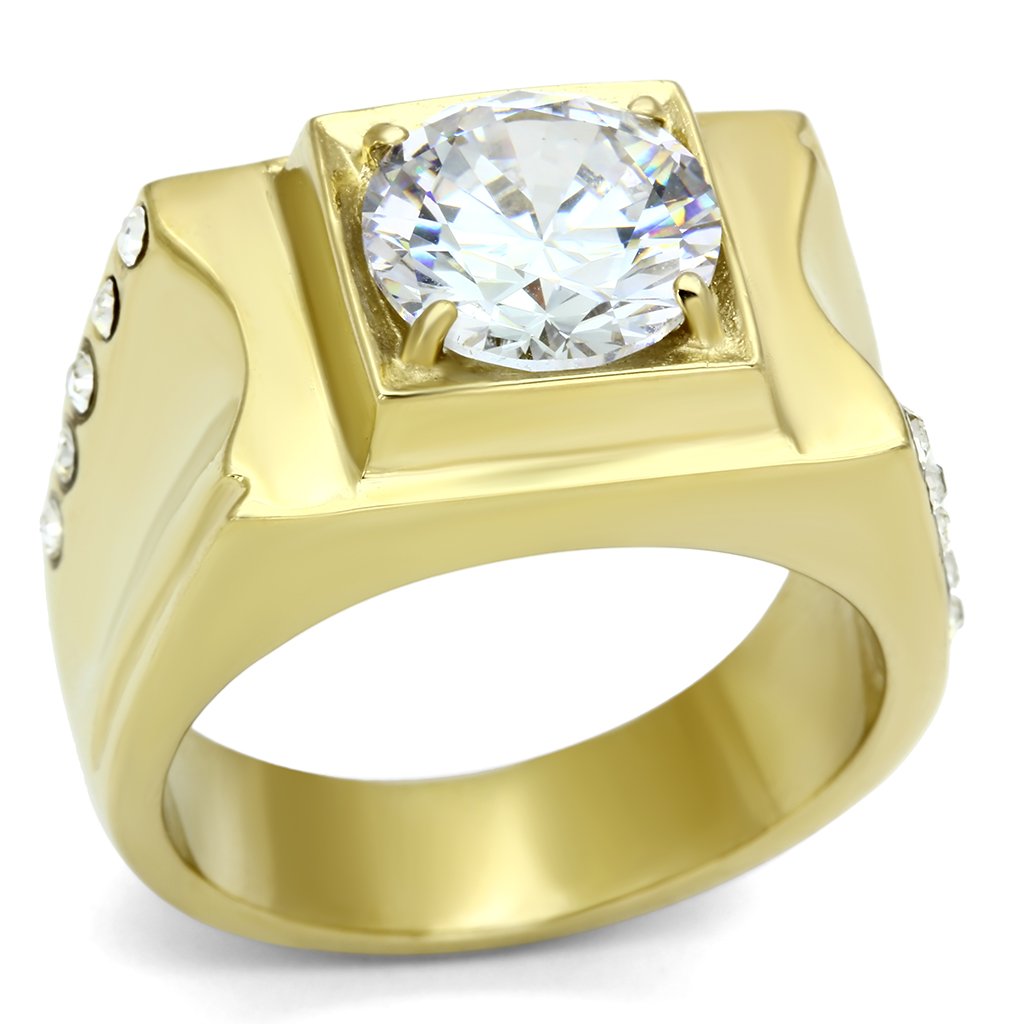 TK721 - IP Gold(Ion Plating) Stainless Steel Ring with AAA Grade CZ in Clear