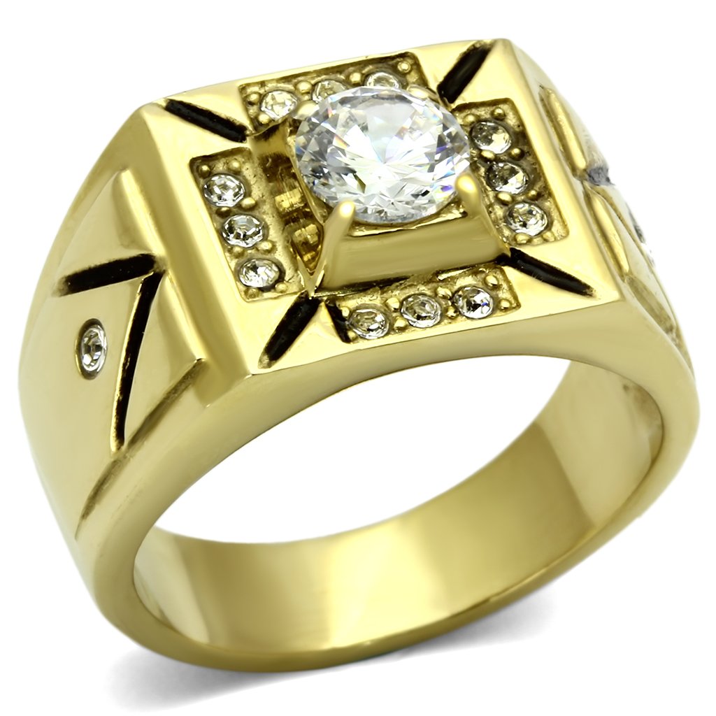 TK723 - IP Gold(Ion Plating) Stainless Steel Ring with AAA Grade CZ in Clear