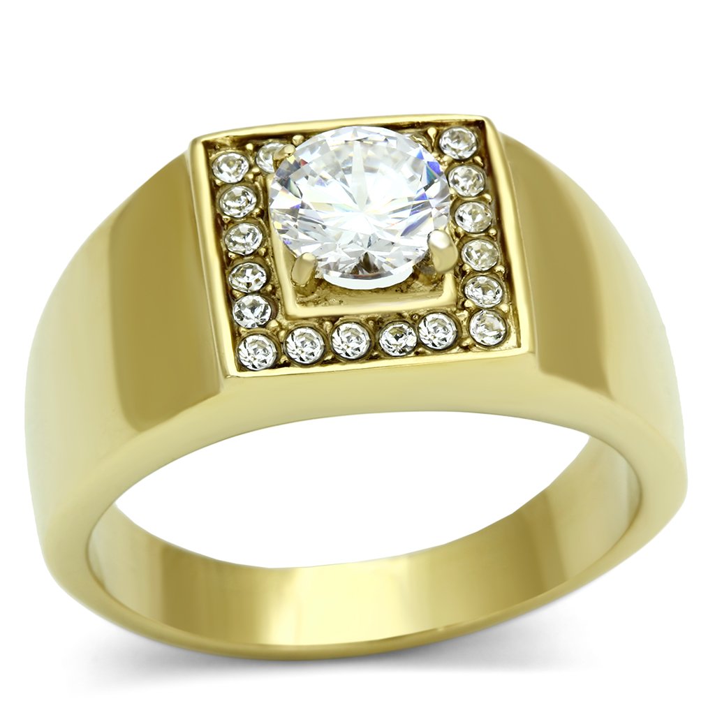 TK728 - IP Gold(Ion Plating) Stainless Steel Ring with AAA Grade CZ in Clear