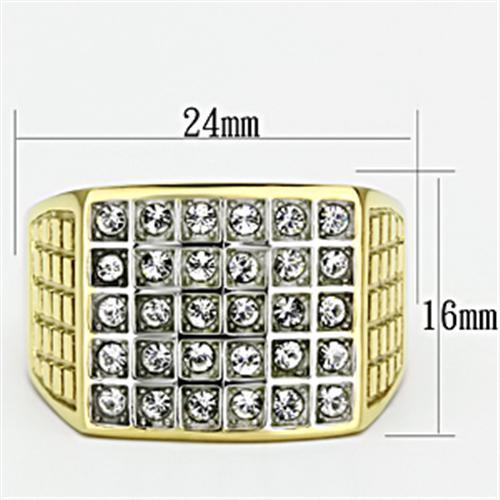 TK734 - Two-Tone IP Gold (Ion Plating) Stainless Steel Ring with Top Grade Crystal in Clear